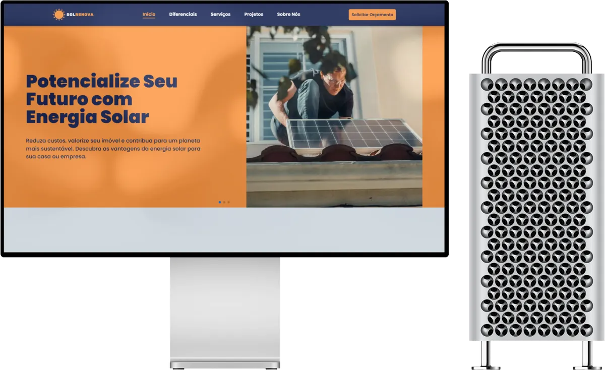 Site Sol Renova exibido em dispositivos